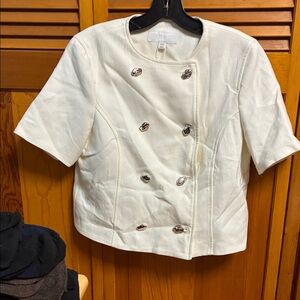 Zara  white Double-Breasted Blazer round neck Length 21” pit to pit 18”